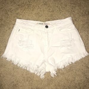 mid to hi rise white jean shorts